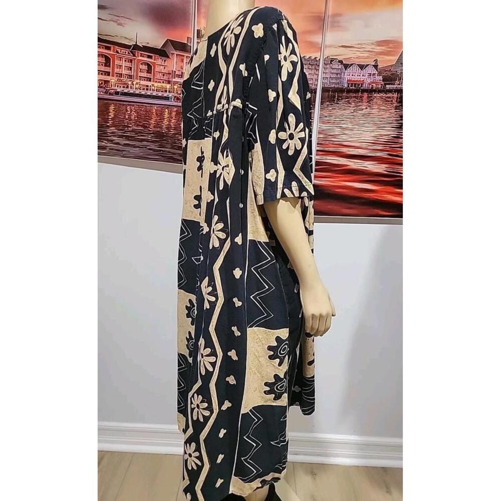 Capistrano House Dress Size 1X MuuMuu Kaftan Lounge W/Pockets Taupe Black #C - Picture 4 of 8